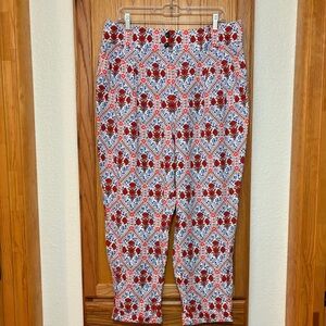 Boden Red Poppy Floral Patterned Linen Turn Up Trousers White Spring Preppy